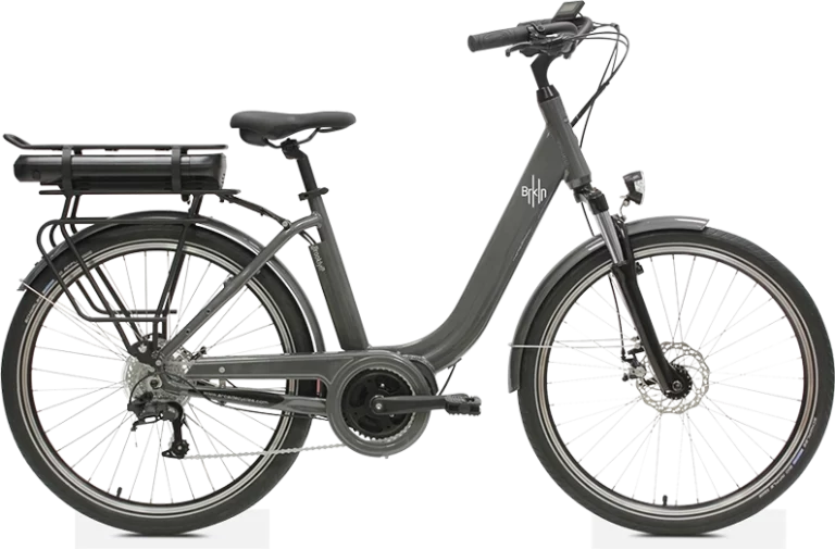 Vélo Électrique gris sur un fond blanc